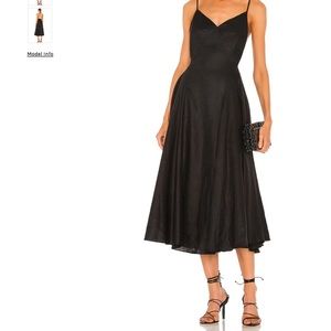 REVOLVE Black Sau Lee Midi Dress - Cocktail, Tea Length, 100% Linen - Size 4